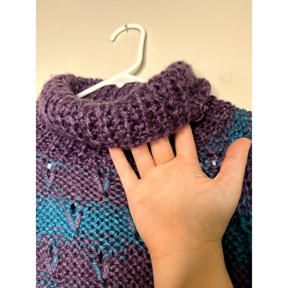 1960s Sweater Bee Banff LTD Fuzzy Stripes Maximalist Soft Turtleneck Sweater M - Picture 3 of 5